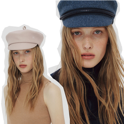 乌克兰设计师春夏蓝色报童帽皮绳