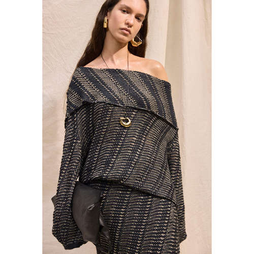 PLAYAPLY 26SS春夏柔织细闪一字肩上衣柔闪斜纹半身裙