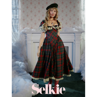 Selkie Collection 圣诞特辑|圣诞快乐格纹 丘比特红黑格纹连衣裙