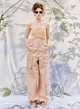 【清货折】LUMING ROOM 立体钩针玫瑰挂脖背心多口袋阔腿工装裤