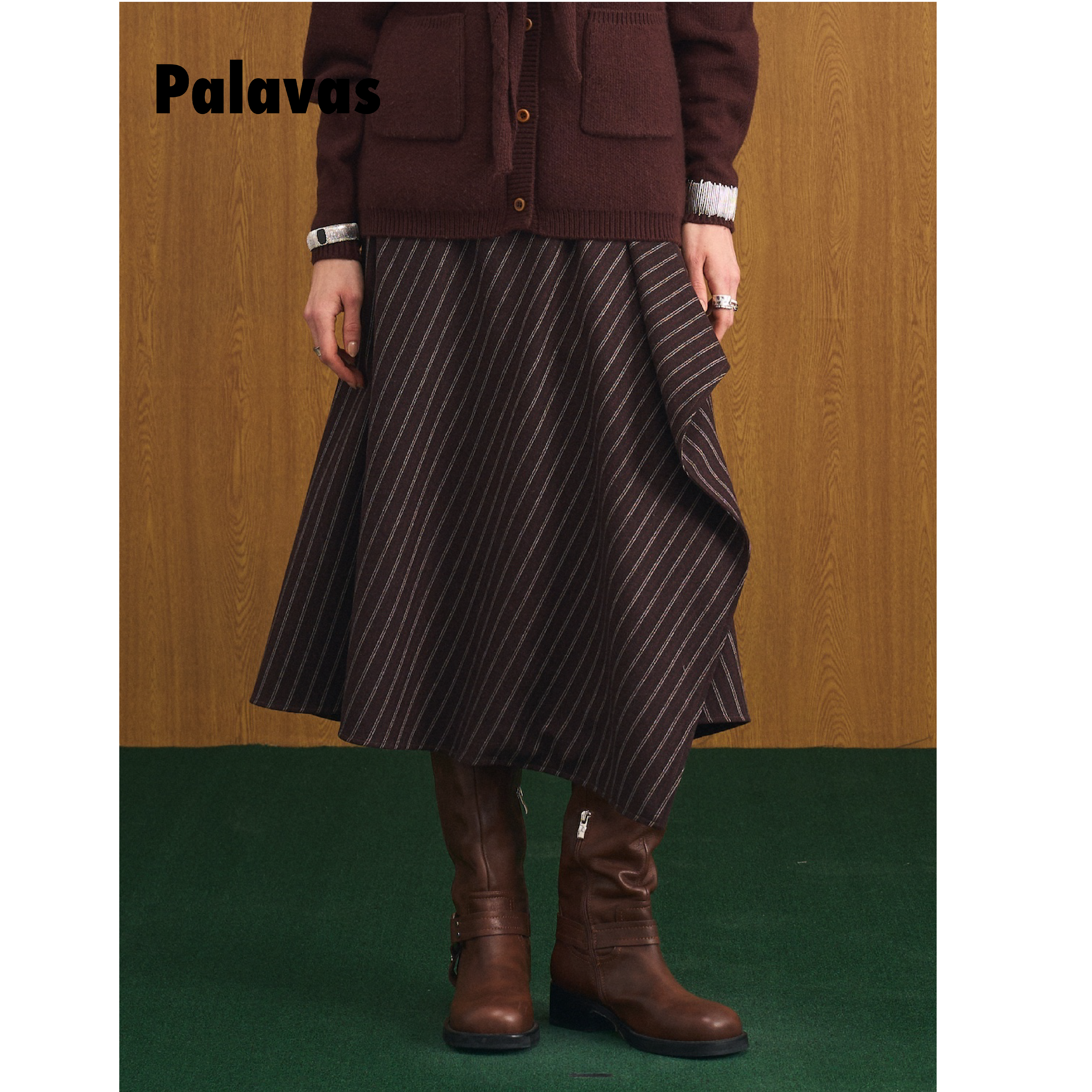 【新品】PALAVAS日暮叠影半裙条纹复古斜纹羊毛半身裙女原创设计,女装/女士精品,时尚套装,淘宝优惠券,粉丝福利购,淘宝优惠卷