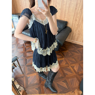 Vena Label 26SS 法式蕾丝吊带背心 重工褶皱蕾丝半身裙