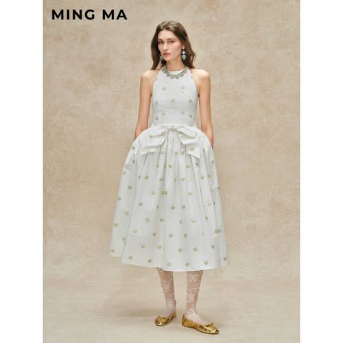 MING MA 2026春夏系列 甜美清新 蝴蝶结提花连衣裙