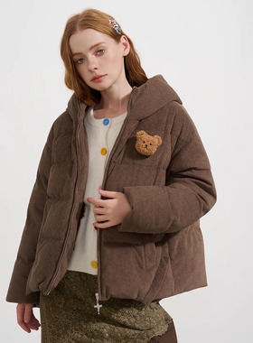 SOFITTE 25AW秋季 棕色学院风小熊耳朵连帽棉服