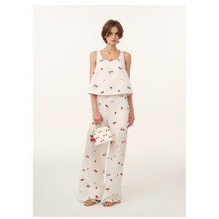 樱桃棉麻刺绣抽皱上衣女原野浪漫风 ODTD26春夏新款 设计师女装