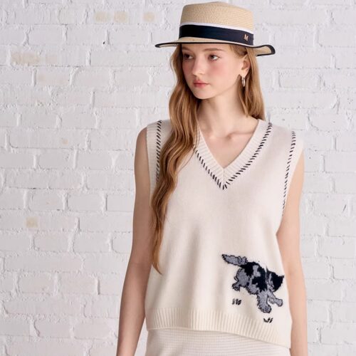 Aimme sparrow25FW 白色小猫刺绣针织背心