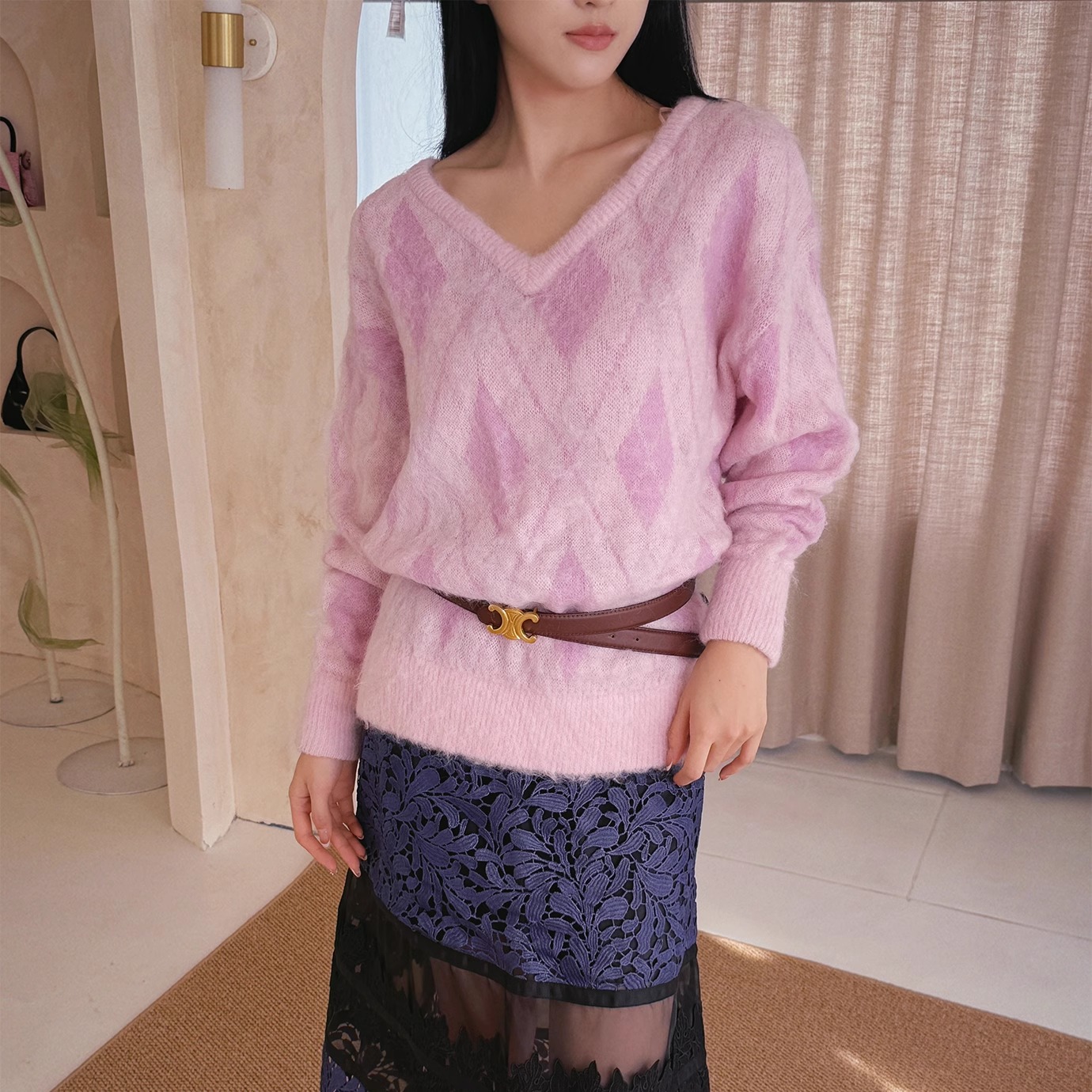 3折S码 CHRISOU BY DAN欧阳丹宋茜沈梦辰同款宽松V领马海毛毛衣