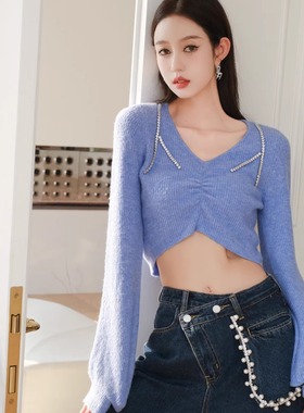 【4折】HIGHLIGHT钻石肩链蓝色上衣单边钻链 4mile阔腿西裤