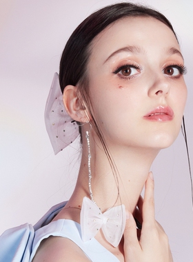 买手店 Susan Lazar 2J新款长蝴蝶结水钻耳环小耳夹戒指饰品