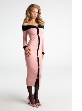 Nana Jacqueline 2SAW秋冬 一字肩修身针织弹力连衣裙百搭