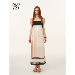 花卉条纹方巾直筒连衣裙女原野诗意 ODTD26春夏新款 设计师女装