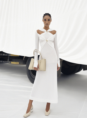 买手店 越南CHATS by C.DAM2R秋冬长袖针织扭结金属连衣裙