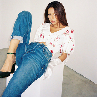 stove rise pipe high 国现Redone高腰牛仔直筒裤