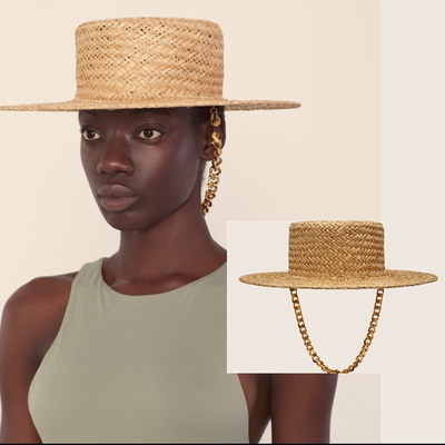 乌克兰设计师春夏粗链条宽檐草帽