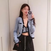 郑秀妍同款 背心半裙外 秋冬拼色针织三件套装 Nana Jacqueline2SAW