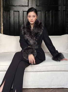 CNLEEWEI 26AW 复古名媛风收腰显瘦青果领毛领毛呢外套 长裤