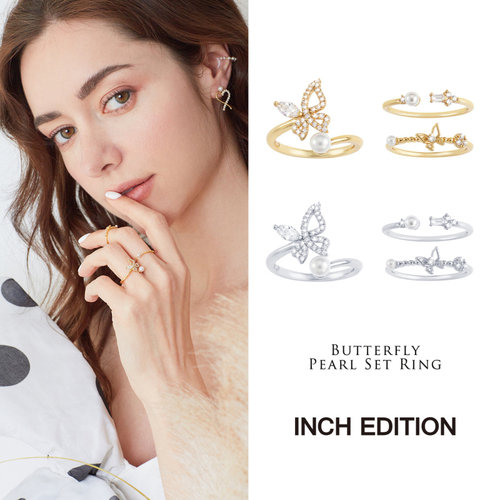 蝴蝶珍珠镶钻戒指气质手饰品