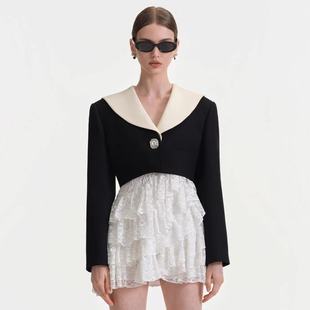 简约黑白撞色海军领钻扣短外套 新款 Maison Wester25秋季