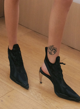 推荐EMPTY BEHAVIOR 3M弹力匕首辣妹战靴小众镂空缎面高跟鞋