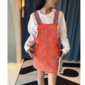 清货折 SJYP设计师品牌2J年春夏针织编制橘色磨破背带裙短裙女