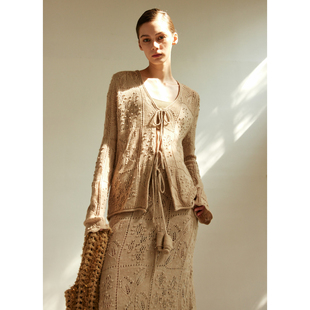 半身裙 织间花信系列羊驼毛镂空谷波提花针织开衫 NONETONE