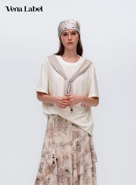 Vena Label 26SS春夏新款 法式领口丝巾印花T恤垂感宽松短袖上衣