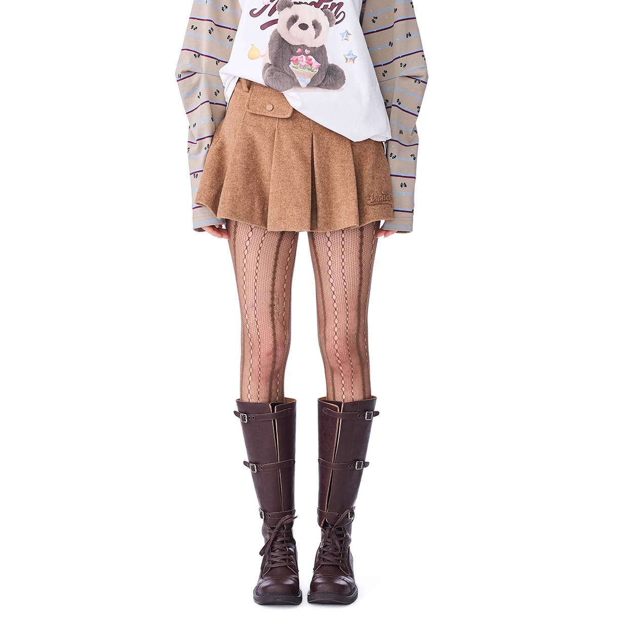 Andrea Martin 2025AW  棕色贴布绣毛呢短裙