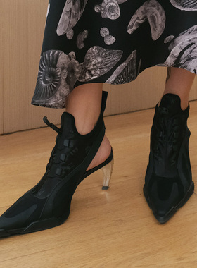 推荐EMPTY BEHAVIOR 3M弹力匕首辣妹战靴小众镂空缎面高跟鞋