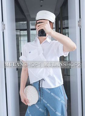 【清货折XSS】ANDREA CREWS 夏季新款纯色不规则褶皱百搭衬衫女