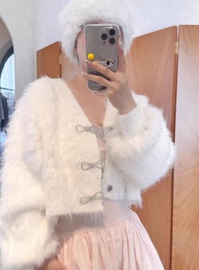 惊喜三折 国现折 first date 白色钻饰蝴蝶结开衫