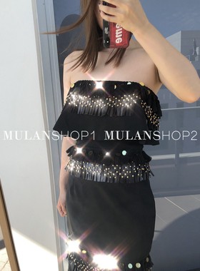 【清货折XS】澳洲设计师Premonition黑抹胸流苏开叉裙摆连衣裙