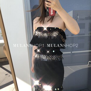 【清货折XS】澳洲设计师Premonition黑抹胸流苏开叉裙摆连衣裙