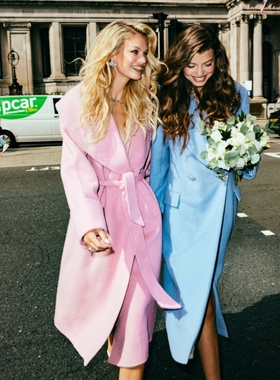 Nana Jacqueline 2SAW秋冬 双面呢格纹翻领大衣外套宽松过膝