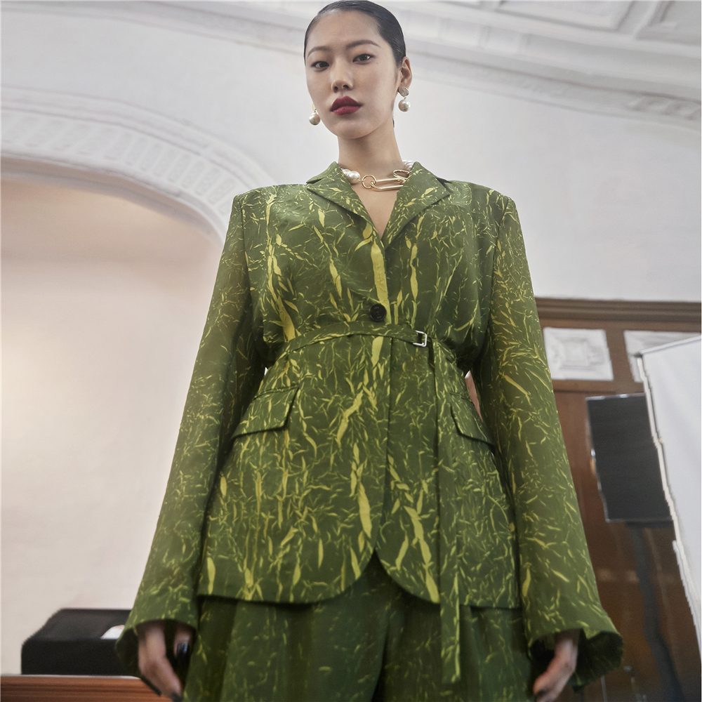 绿色撞色西装外套国现YCH韩国