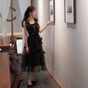 2R春夏新款 立体花针织吊带背心上衣蓬蓬纱半身裙黑白 FOR NOT