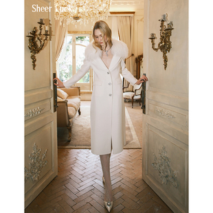 羊毛大衣外套 Nata可拆卸滩羊毛毛领钻扣修身 Sheer Luck