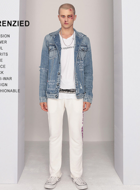 【清货折裤SM】LOST GENERAL街头潮流嘻哈装饰花纹白色运动休闲裤