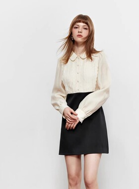 ROCHAROMA2025秋冬 花边拼接醋酸衬衫裙