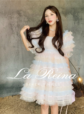 买手店 La Reina 2JSS新款甜美乌干纱拼接钻链蛋糕裙连衣裙