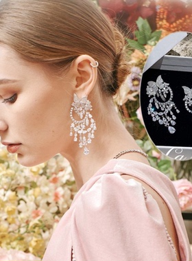 La Reina  2J春夏新款时尚气质水晶蝴蝶结流苏耳环耳饰女