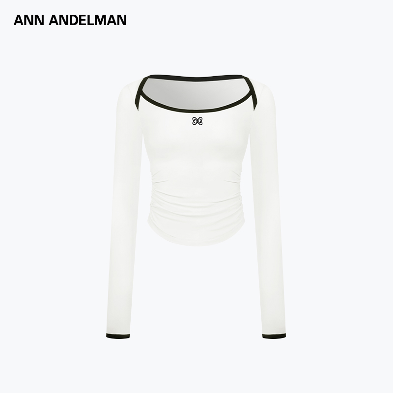ANN ANDELMAN官方直营2025秋季新品信封领主撞色长袖T恤堆褶上衣
