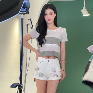 澳洲设计师品牌AJE灰条纹短袖 T恤sass短裤 清货折短裤