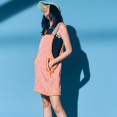 国现 SJYP设计师品牌2J年春夏针织编制橘色磨破背带裙短裙女