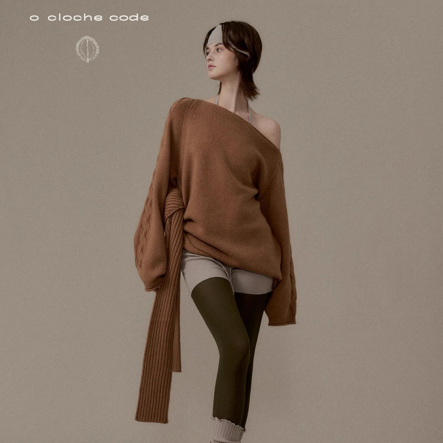 o cloche code_羊绒绑带斜肩毛衣