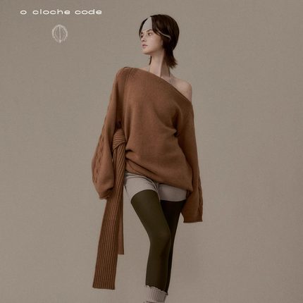 o cloche code_羊绒绑带斜肩毛衣