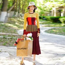 国现Ports1961左岸潇何穗走秀红格子风衣针织修身金色短袖连衣裙