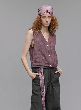 Vena Label 25SS新款V领无袖叠穿外穿无袖背心高腰宽松灰色工装裤
