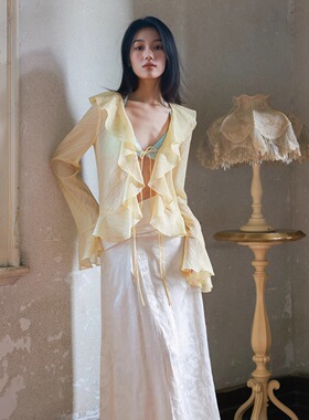 MOOD X MIURA 25SS 黄色雪纺荷叶边上衣