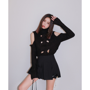 【清货折】For Love and Lemons 结构露肩镂空交叉针织高领毛衣