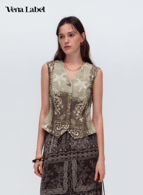 Vena Label 26SS新款 植物印花马甲肌理提花百搭手绘叠穿上衣
